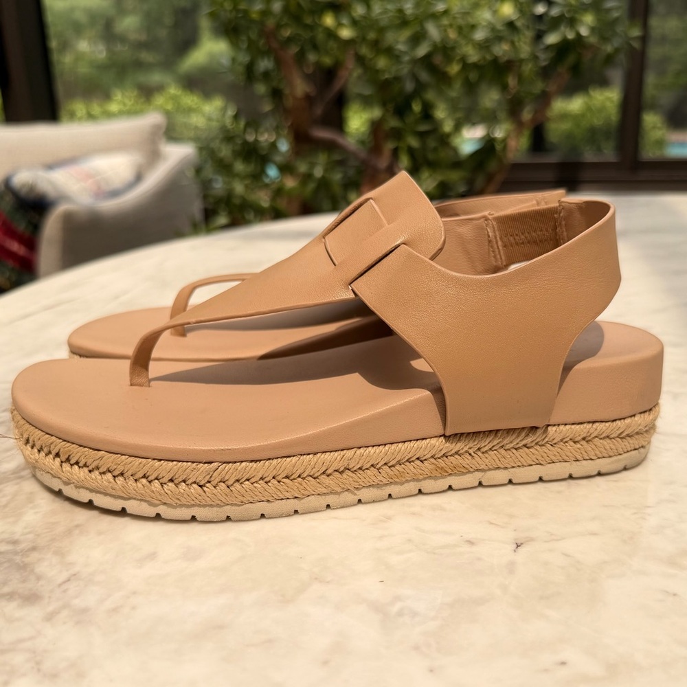 Womens Neutral Tan Platform Thong Sandals